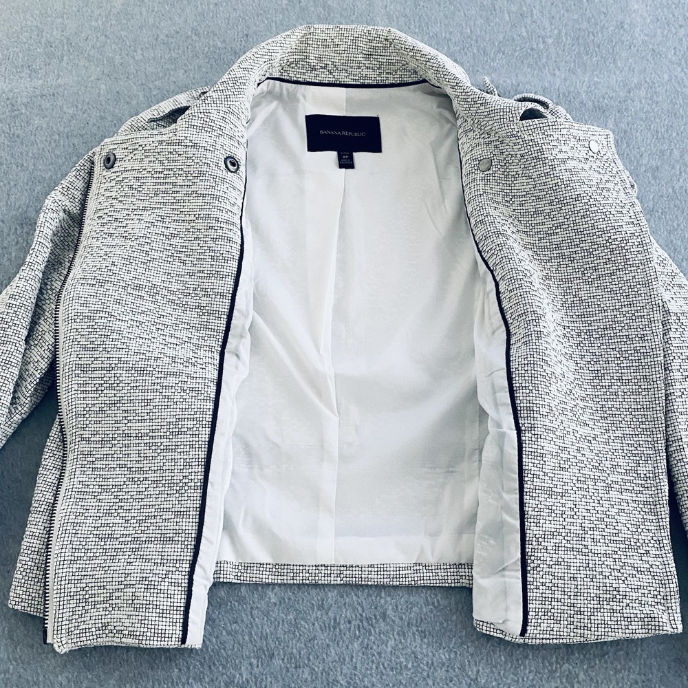 Banana Republic Jacquard Moto Jacket Womens 8P White Textured Stretch Petites - Picture 5 of 16